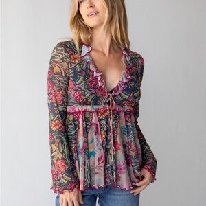 Natural Life Ruffle Mesh Top